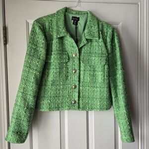 Nicole Miller Vibrant Green Tweed Blazer Sz M NWT
